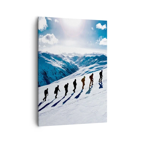 Bild auf Leinwand - Leinwandbild - Eine Gruppe von Bergsteigern wandert einen schneebedeckten Hang hinauf - 50x70cm - Das Team der Eroberer - Moderne Wanddekoration für Wohnzimmer und Schlafzimmer ARTTOR