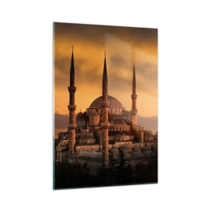 Glasbild - Bild auf glas - Die Blaue Moschee vor der Kulisse des Sonnenuntergangs - 50x70cm - Gott ist großartig - Moderne Wanddekoration für Wohnzimmer und Schlafzimmer ARTTOR