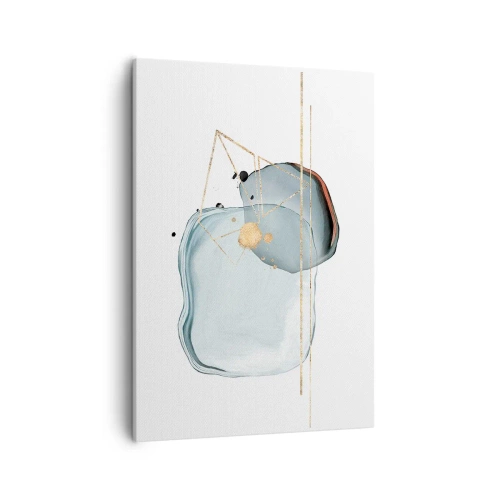 Bild auf Leinwand - Leinwandbild - Abstrakte Formen in Blau- und Goldtönen auf weißem Hintergrund - 50x70cm - Eine Studie über Tropfen - Moderne Wanddekoration für Wohnzimmer und Schlafzimmer ARTTOR