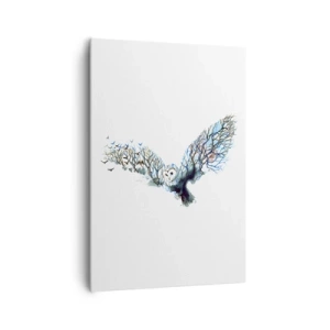 Bild auf Leinwand - Leinwandbild - Künstlerische Grafik einer Eule mit ausgebreiteten Flügeln - 70x100cm - Auf den Flügeln des Waldes - Moderne Wanddekoration für Wohnzimmer und Schlafzimmer ARTTOR