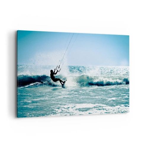 Bild auf Leinwand - Leinwandbild - Kitesurfer reitet eine Welle in der vollen Sonne - 120x80cm - Hinreißen lassen - Moderne Wanddekoration für Wohnzimmer und Schlafzimmer ARTTOR