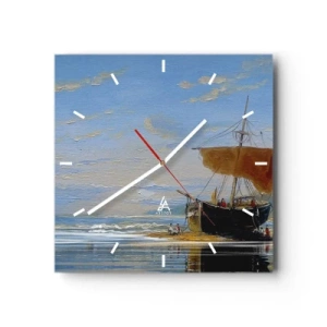 Wanduhr - Glasuhr - Ein Schiff an der Küste an einem sonnigen Tag - 30x30cm - Wasser, Land, Luft - Moderne Wanddekoration für Wohnzimmer und Schlafzimmer ARTTOR