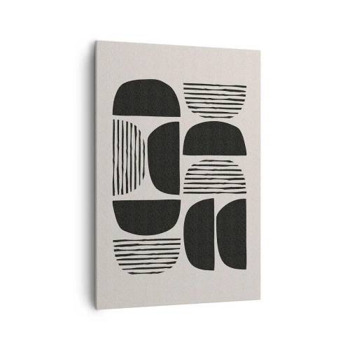 Bild auf Leinwand - Leinwandbild - Geometrie mit Halbkreisen und Linien in Schwarz auf hellem Hintergrund - 70x100cm - Halbherzige Deals - Moderne Wanddekoration für Wohnzimmer und Schlafzimmer ARTTOR