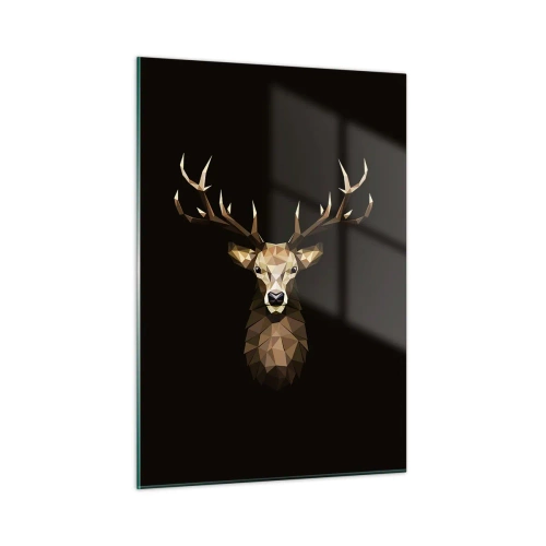 Glasbild - Bild auf glas - Geometrischer Hirsch auf schwarzem Hintergrund - 50x70cm - Kubistischer Hirsch - Moderne Wanddekoration für Wohnzimmer und Schlafzimmer ARTTOR