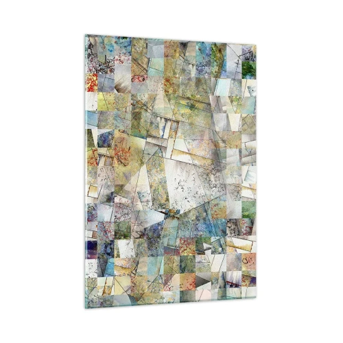 Glasbild - Bild auf glas - Eine farbenfrohe Komposition aus fragmentierten geometrischen Formen - 50x70cm - Geometrische Mischung - Moderne Wanddekoration für Wohnzimmer und Schlafzimmer ARTTOR