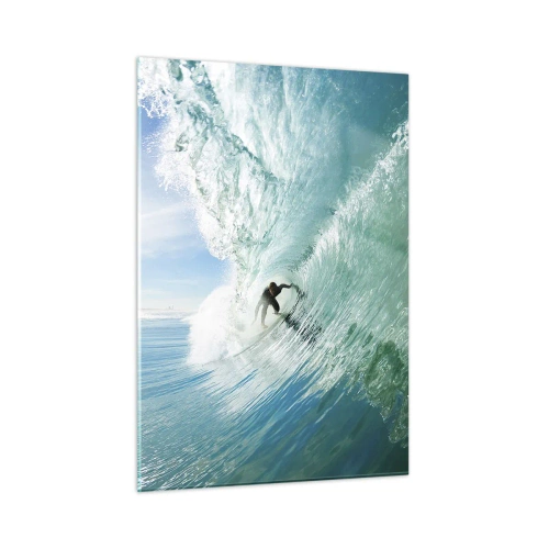 Glasbild - Bild auf glas - Ein Surfer reitet auf einer Welle vor blauem Himmel - 50x70cm - Immer Top - Moderne Wanddekoration für Wohnzimmer und Schlafzimmer ARTTOR