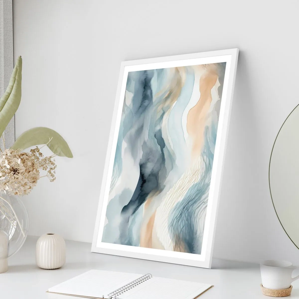Poster in einem weißen Rahmen - Verschneite und neblige Abstraktion - 40x50 cm