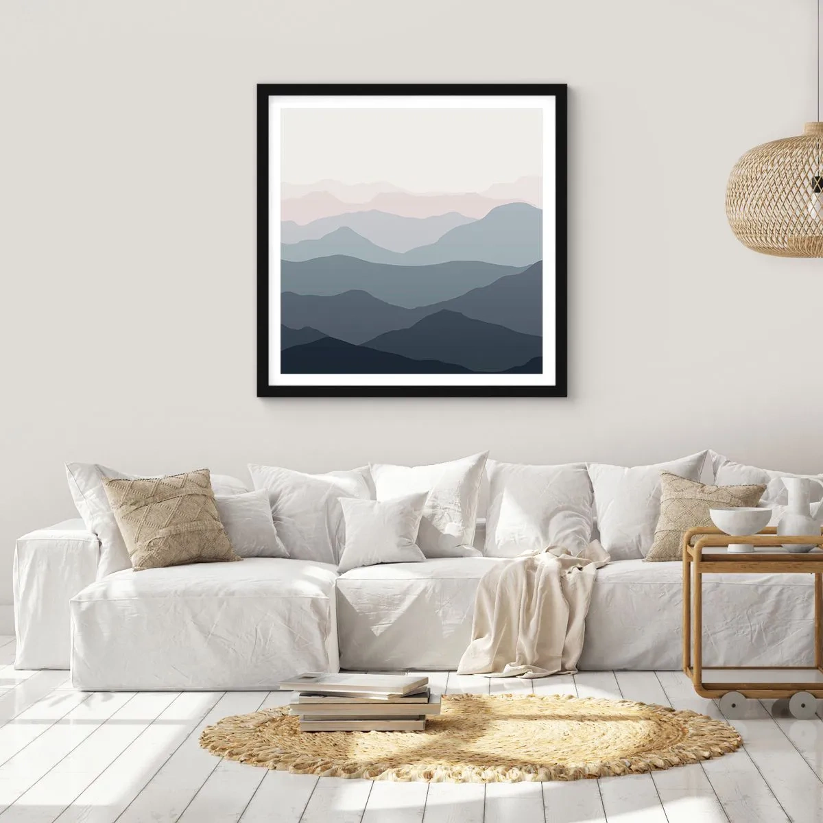 Poster in einem schwarzem Rahmen - Wellen der Berge - 30x30 cm