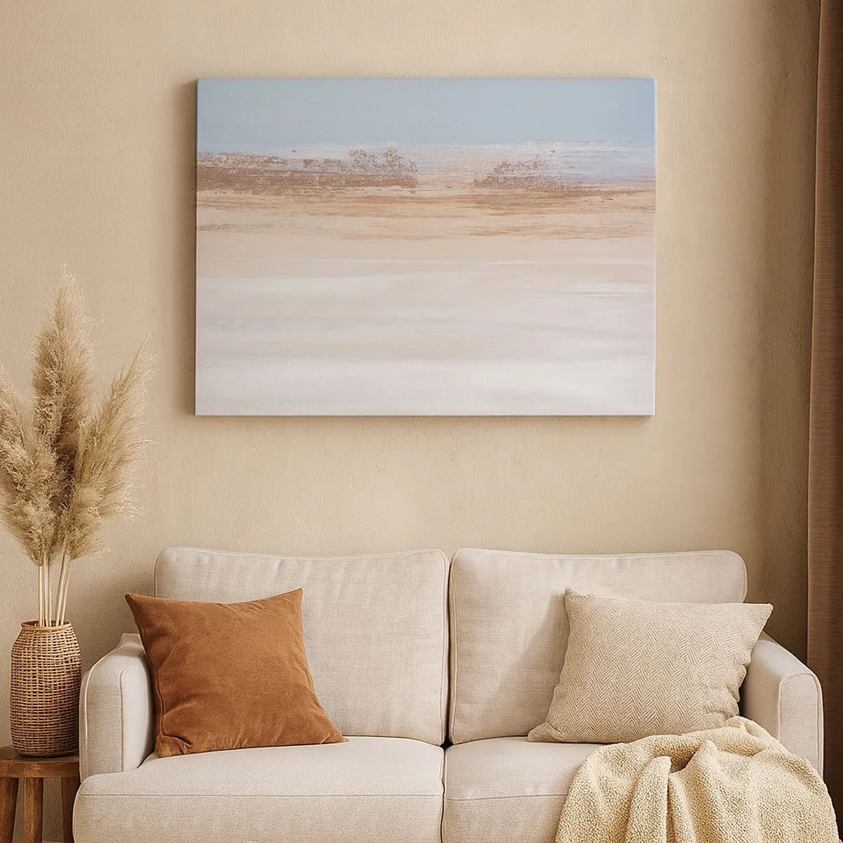 Bild auf Leinwand - Leinwandbild - Eine subtile Landschaft in Pastelltönen von Blau und Beige - 70x50cm - Mehrdeutige Landschaft - Moderne Wanddekoration für Wohnzimmer und Schlafzimmer ARTTOR