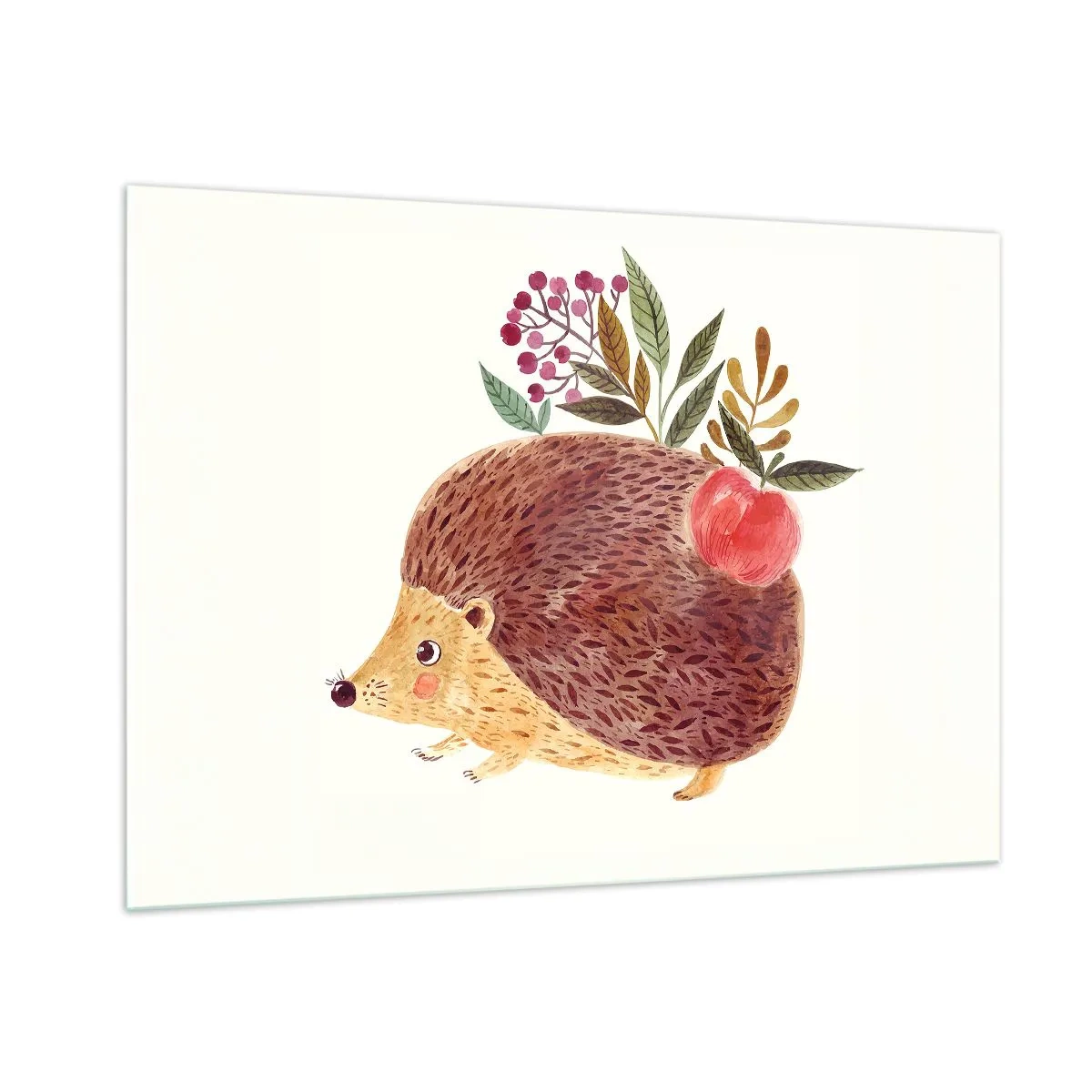 Glasbild - Bild auf glas - Ein Cartoon-Igel mit einem Apfel und Zweigen auf dem Rücken - 100x70cm - Und dann magst du mich schon - Moderne Wanddekoration für Wohnzimmer und Schlafzimmer ARTTOR