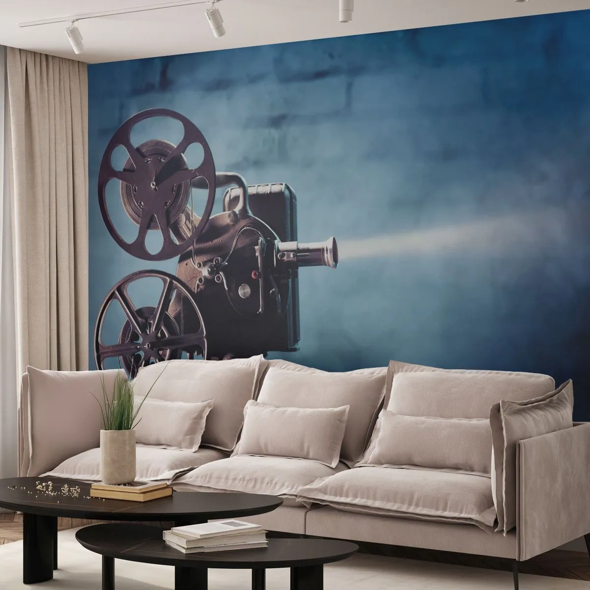 Fototapete Premium Sand - Im alten Kino - Filmprojektor, Jahrgang, Kamera - 350x256 cm