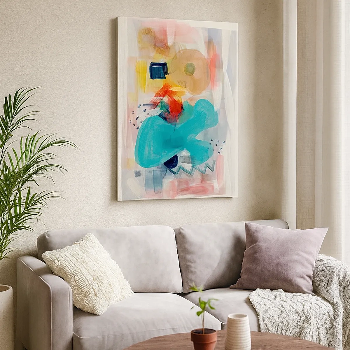 Bild auf Leinwand - Leinwandbild - Abstrakte Formen und Farben schaffen eine dynamische Komposition - 50x70cm - Buntes Spiel - Moderne Wanddekoration für Wohnzimmer und Schlafzimmer ARTTOR