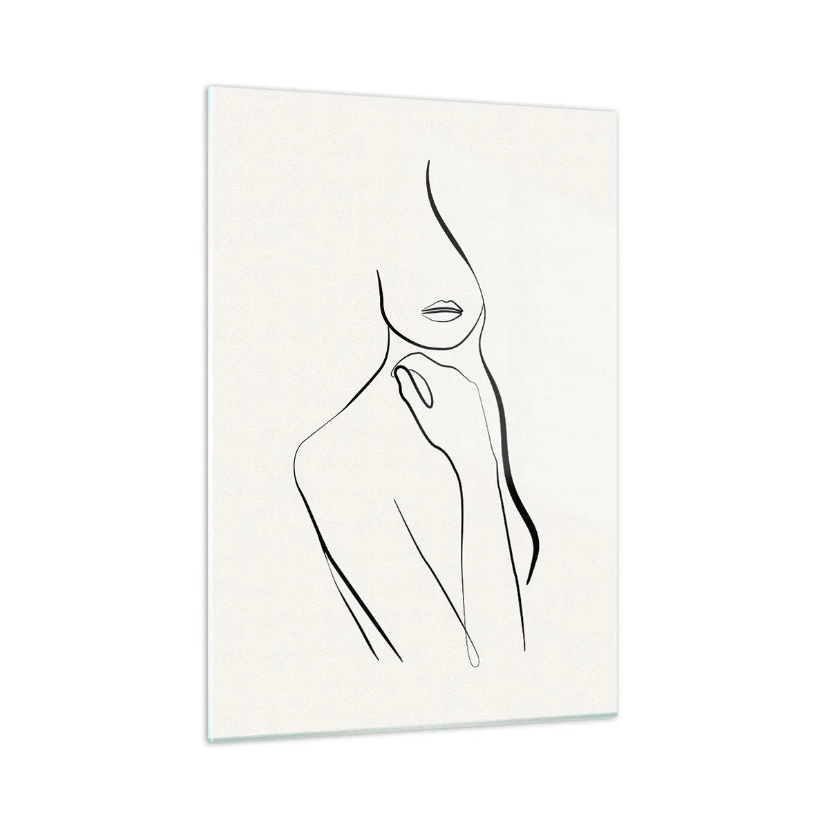 Glasbild - Bild auf glas - Eine minimalistische Linie, die eine weibliche Silhouette vor einem hellen Hintergrund zeigt - 50x70cm - Eine Welle der Melancholie - Moderne Wanddekoration für Wohnzimmer und Schlafzimmer ARTTOR