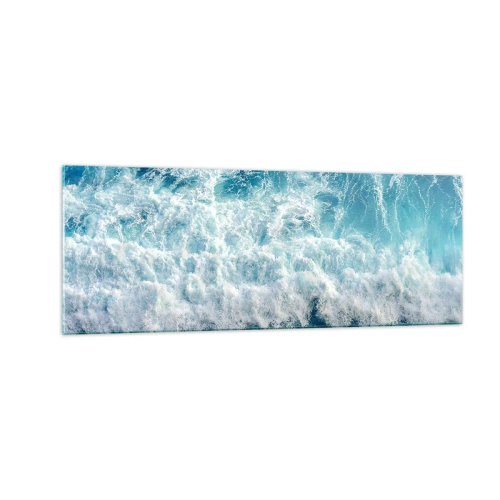 Glasbild - Bild auf glas - Dynamische Meereswellen in Blautönen - 140x50cm - Freudig und springend - Moderne Wanddekoration für Wohnzimmer und Schlafzimmer ARTTOR