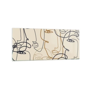 Glasbild - Bild auf glas - Minimalistische Strichzeichnungen von Gesichtern auf hellem Hintergrund - 120x50cm - Das Porträt wird multipliziert - Moderne Wanddekoration für Wohnzimmer und Schlafzimmer ARTTOR