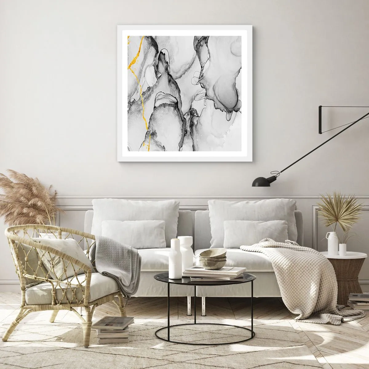 Poster in einem weißen Rahmen - Komposition mit Goldmotiv - 30x30 cm