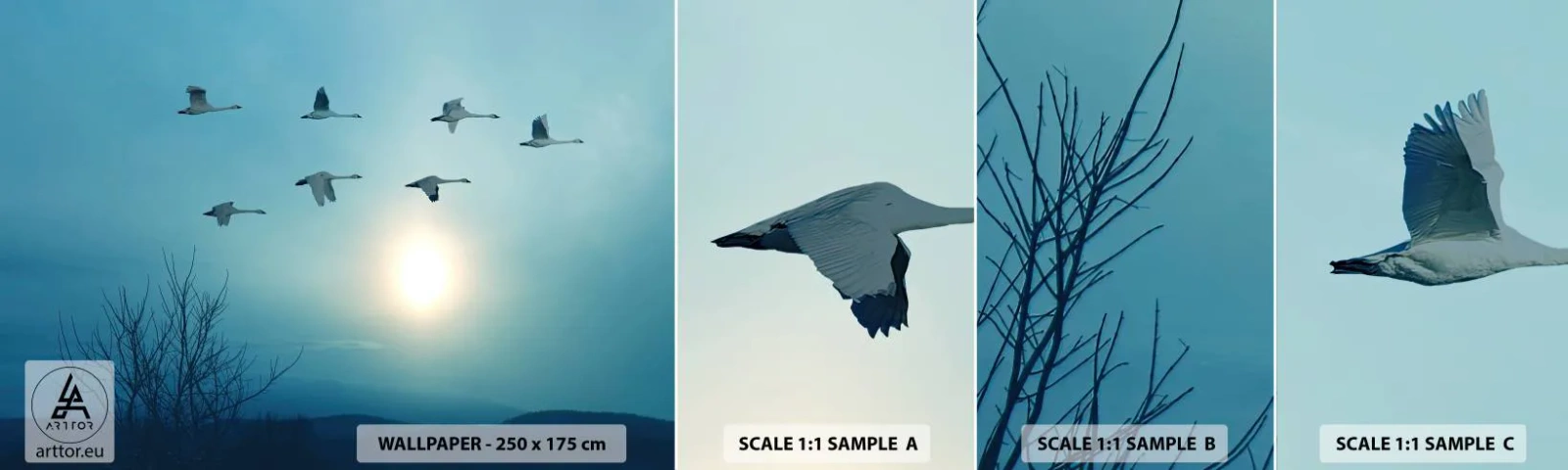 Fototapeten Muster Selbstklebend Deluxe Sticker - Auf Wiedersehen Sommer für ein Jahr - Landschaft, Storch, Vögel - 100x30 cm