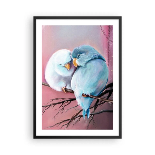 Poster in einem schwarzem Rahmen - Zwei Vögel sitzen auf einem Ast in einer romantischen Umgebung - 50x70cm - Was kann ich hier hinzufügen? ... - Moderne Wanddekoration für Wohnzimmer und Schlafzimmer ARTTOR