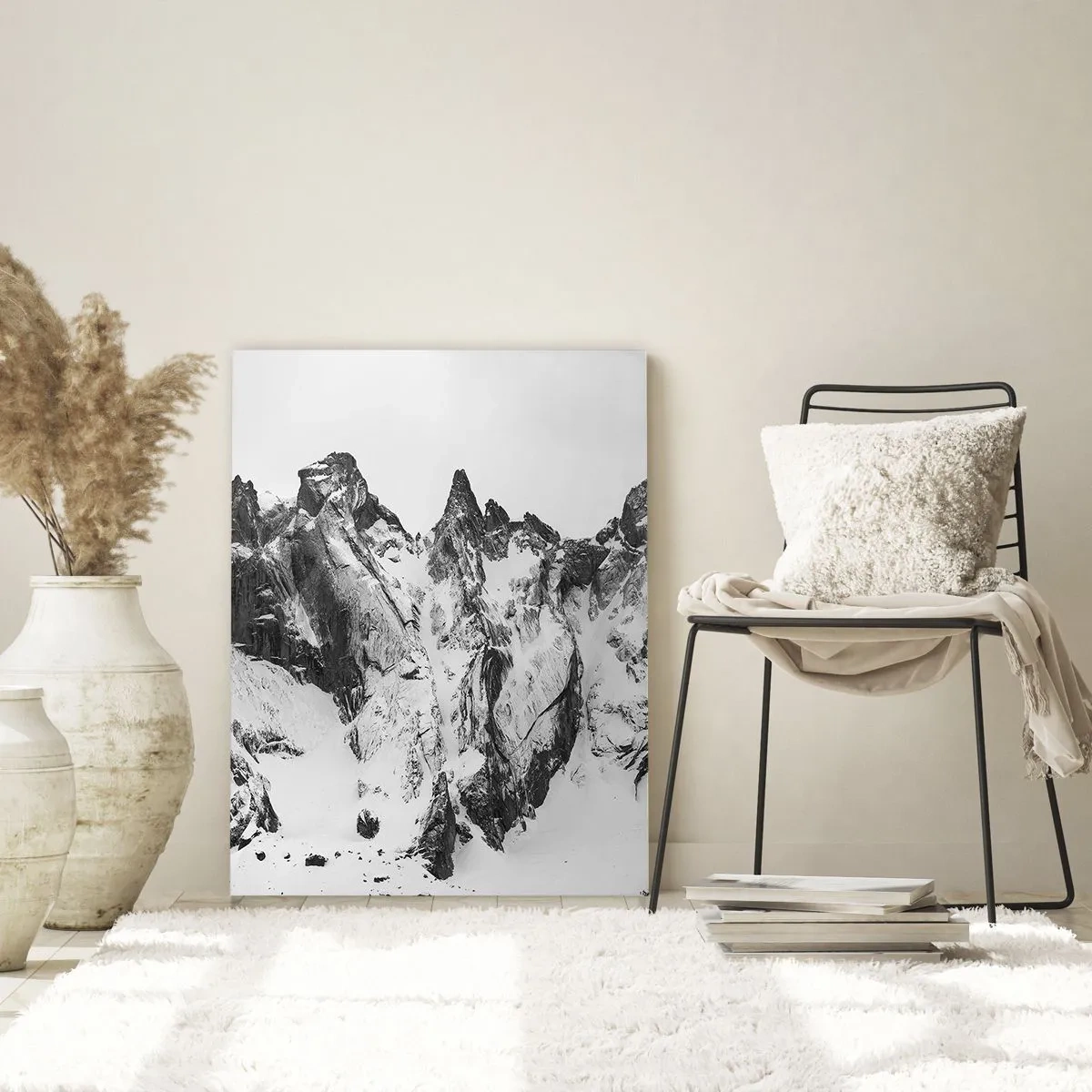 Glasbild - Bild auf glas - Schwarz-weiße schneebedeckte Berggipfel - 50x70cm - Gefährlicher Granitgrat - Moderne Wanddekoration für Wohnzimmer und Schlafzimmer ARTTOR