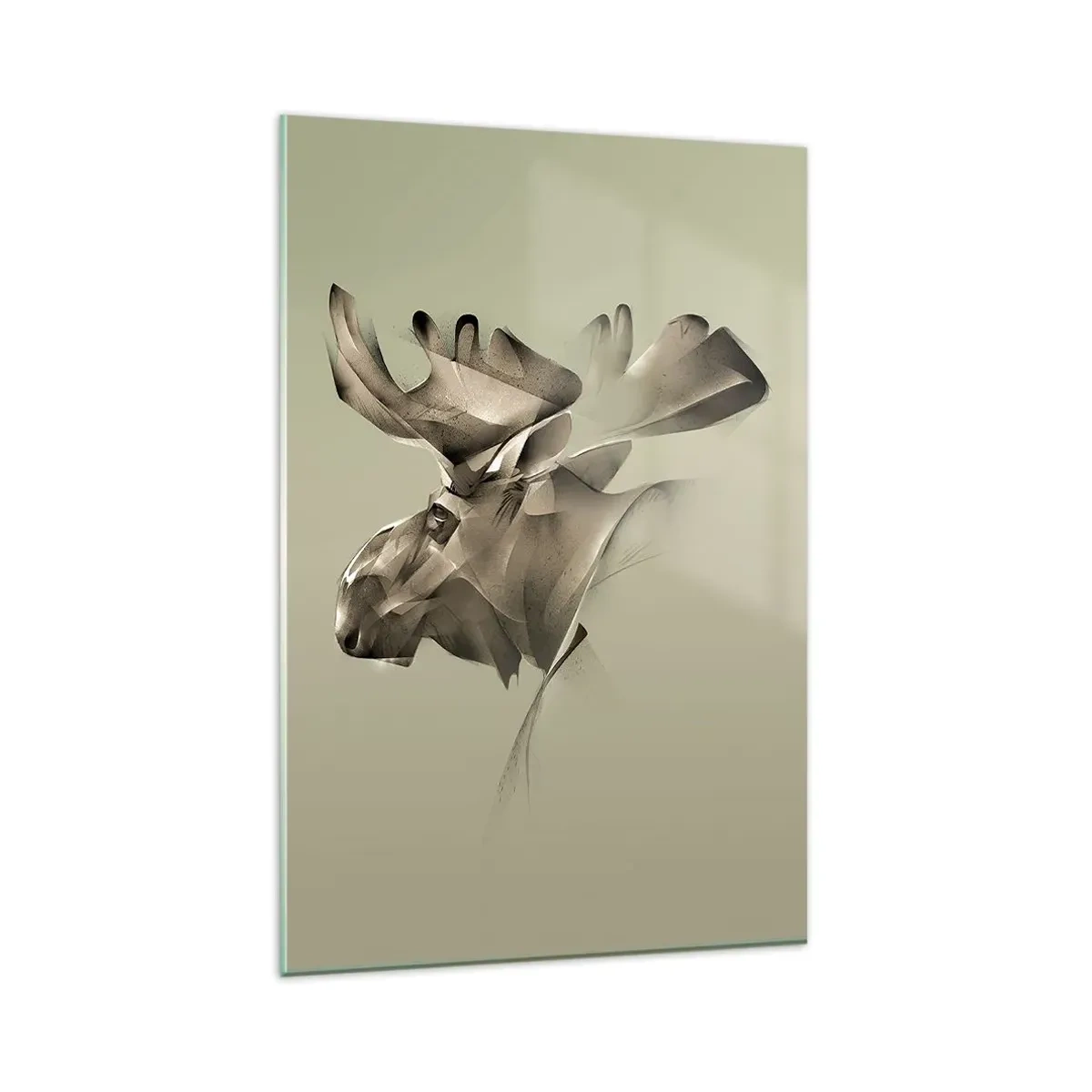 Glasbild - Bild auf glas - Ein abstraktes Bild eines Elches auf einem minimalistischen Hintergrund - 80x120cm - Die sanfte Kraft des Friedens - Moderne Wanddekoration für Wohnzimmer und Schlafzimmer ARTTOR