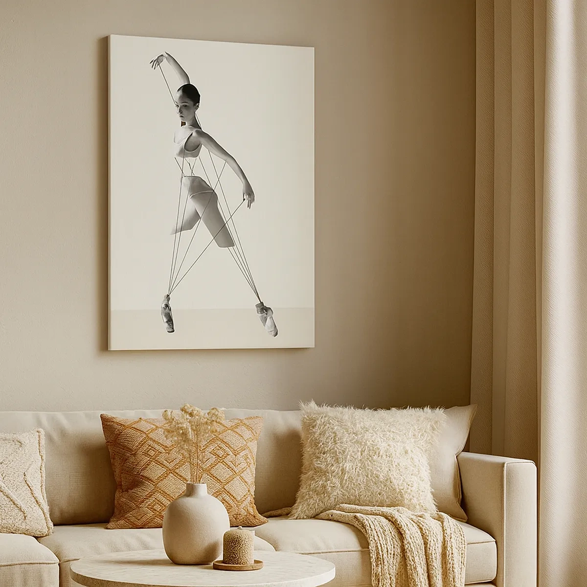 Bild auf Leinwand - Leinwandbild - Ballerina in geometrischer Interpretation mit Linien - 50x70cm - Im Theater der Welt - Moderne Wanddekoration für Wohnzimmer und Schlafzimmer ARTTOR