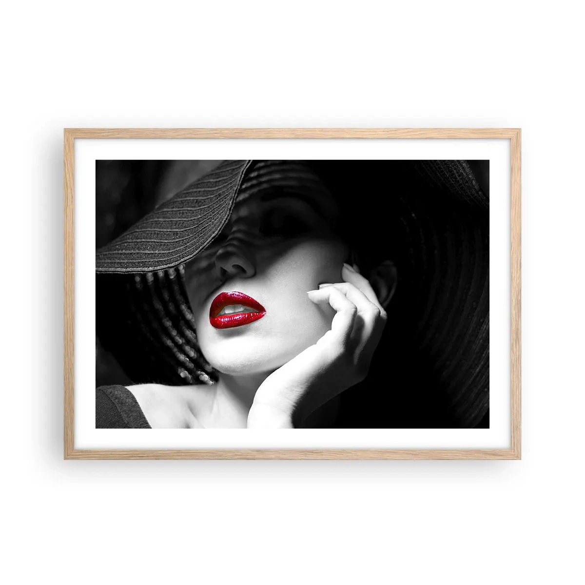 Poster in einem Rahmen aus heller Eiche - Eine Studie in Scharlachrot - 70x50 cm