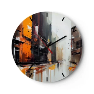 Wanduhr - Glasuhr - Abstrakte Stadtstraßenszene mit orangefarbenem Licht und Regen - 30x30cm - Regnerischer Tag - Moderne Wanddekoration für Wohnzimmer, Küche und Schlafzimmer ARTTOR