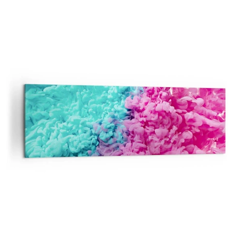 Bild auf Leinwand - Leinwandbild - Bunte Wellen aus Türkis und Pink in abstrakter Form - 160x50cm - Letzte Begegnung - Moderne Wanddekoration für Wohnzimmer und Schlafzimmer ARTTOR