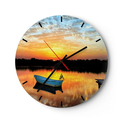 Wanduhr - Glasuhr - Ein Boot auf ruhigem Wasser bei Sonnenuntergang - 30x30cm - Schauen, hören, meditieren - Moderne Wanddekoration für Wohnzimmer, Küche und Schlafzimmer ARTTOR
