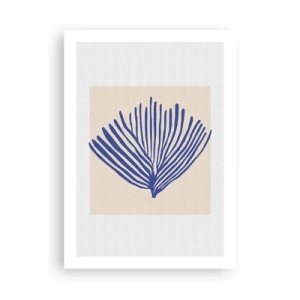 Poster - Stilisierte Grafik einer fächerförmigen Meerespflanze - 50x70cm - Blauer Fächer - Moderne Wanddekoration für Wohnzimmer und Schlafzimmer ARTTOR