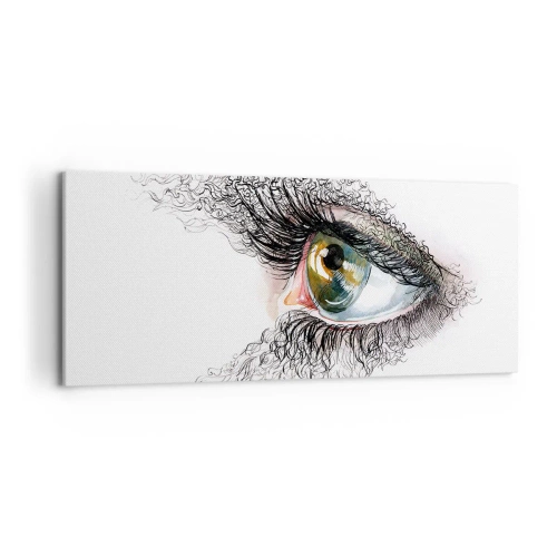 Bild auf Leinwand - Leinwandbild - Ein künstlerisches Auge mit gelbgrüner Iris und komplizierten Details. - 120x50cm - Schau direkt in die Seele - Moderne Wanddekoration für Wohnzimmer und Schlafzimmer ARTTOR