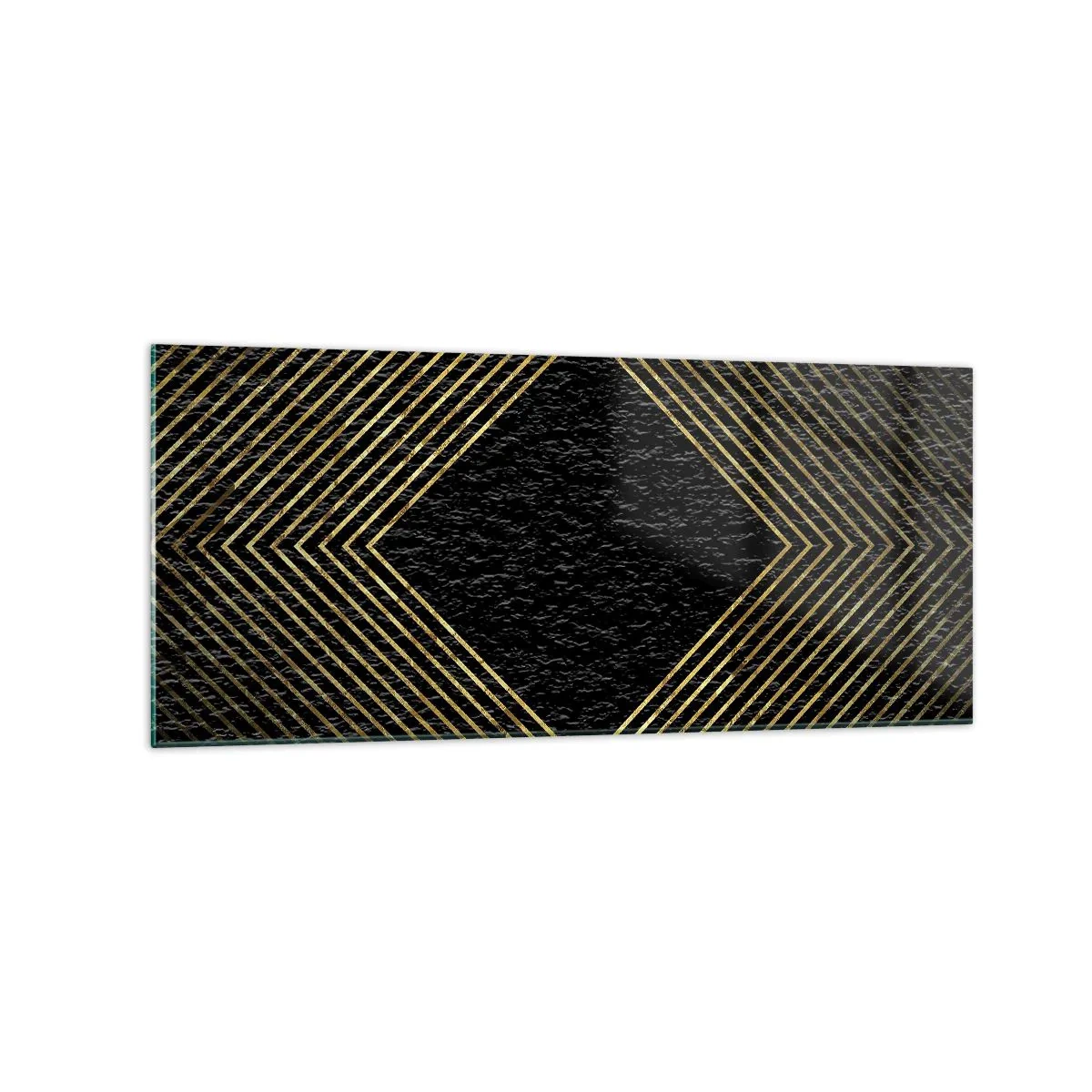 Glasbild - Bild auf glas - Schwarzer Hintergrund mit einem geometrischen Muster aus goldenen Linien - 120x50cm - Geometrie im glamourösen Stil - Moderne Wanddekoration für Wohnzimmer und Schlafzimmer ARTTOR