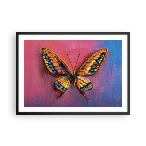 Poster in einem schwarzem Rahmen - Bunter Schmetterling auf abstraktem Hintergrund - 70x50cm - Ein Juwel der Natur - Moderne Wanddekoration für Wohnzimmer und Schlafzimmer ARTTOR