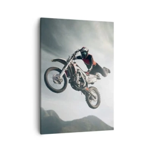 Bild auf Leinwand - Leinwandbild - Motorradfahrer in der Luft bei einem Sprung - 50x70cm - Kein Spaß ohne Risiko - Moderne Wanddekoration für Wohnzimmer und Schlafzimmer ARTTOR