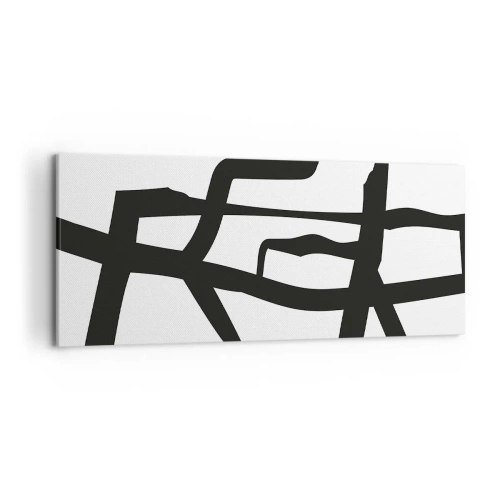 Bild auf Leinwand - Leinwandbild - Minimalistisches Schwarz-Weiß-Muster mit geometrischen Linien - 120x50cm - Schwarz-Weiß-Design - Moderne Wanddekoration für Wohnzimmer und Schlafzimmer ARTTOR