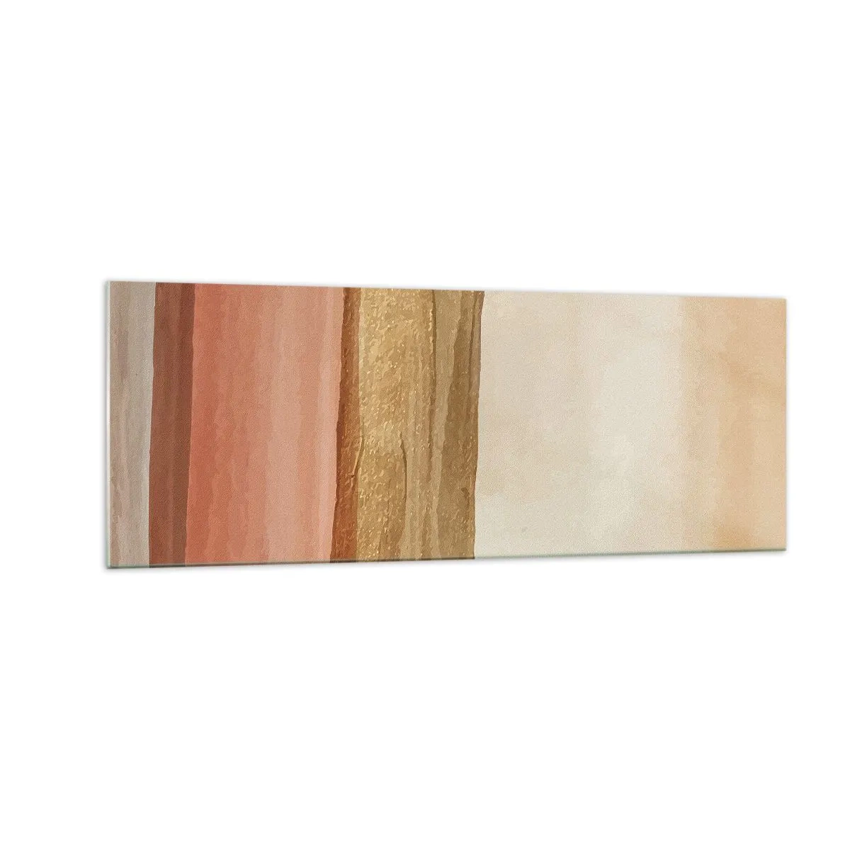 Glasbild - Bild auf glas - Abstrakte Streifen in Beige-, Gold- und Rosatönen auf Leinwand - 140x50cm - Vertikale Komposition - Moderne Wanddekoration für Wohnzimmer und Schlafzimmer ARTTOR