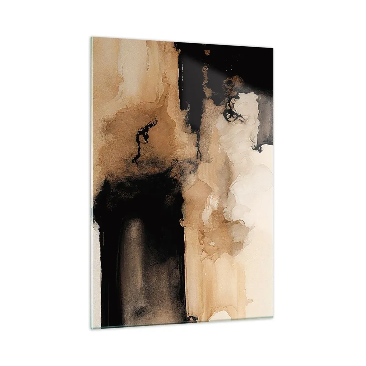 Glasbild - Bild auf glas - Eine abstrakte Form in Schwarz und Braun auf hellem Hintergrund - 50x70cm - Faszinierende Abstraktion - Moderne Wanddekoration für Wohnzimmer und Schlafzimmer ARTTOR