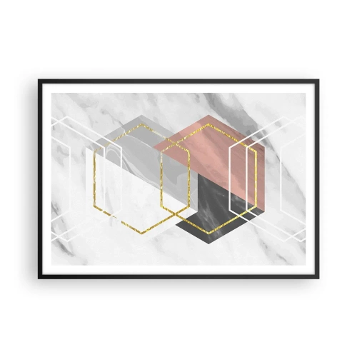 Poster in einem schwarzem Rahmen - Geometrische Figuren mit Gold- und Marmorakzenten - 100x70cm - Kettenkomposition - Moderne Wanddekoration für Wohnzimmer und Schlafzimmer ARTTOR