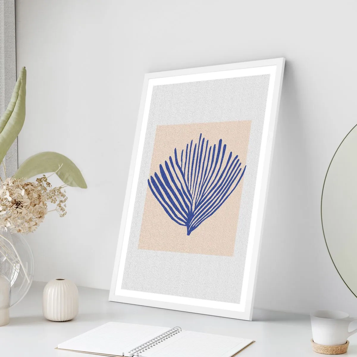 Poster in einem weißen Rahmen - Blauer Fächer - 40x50 cm