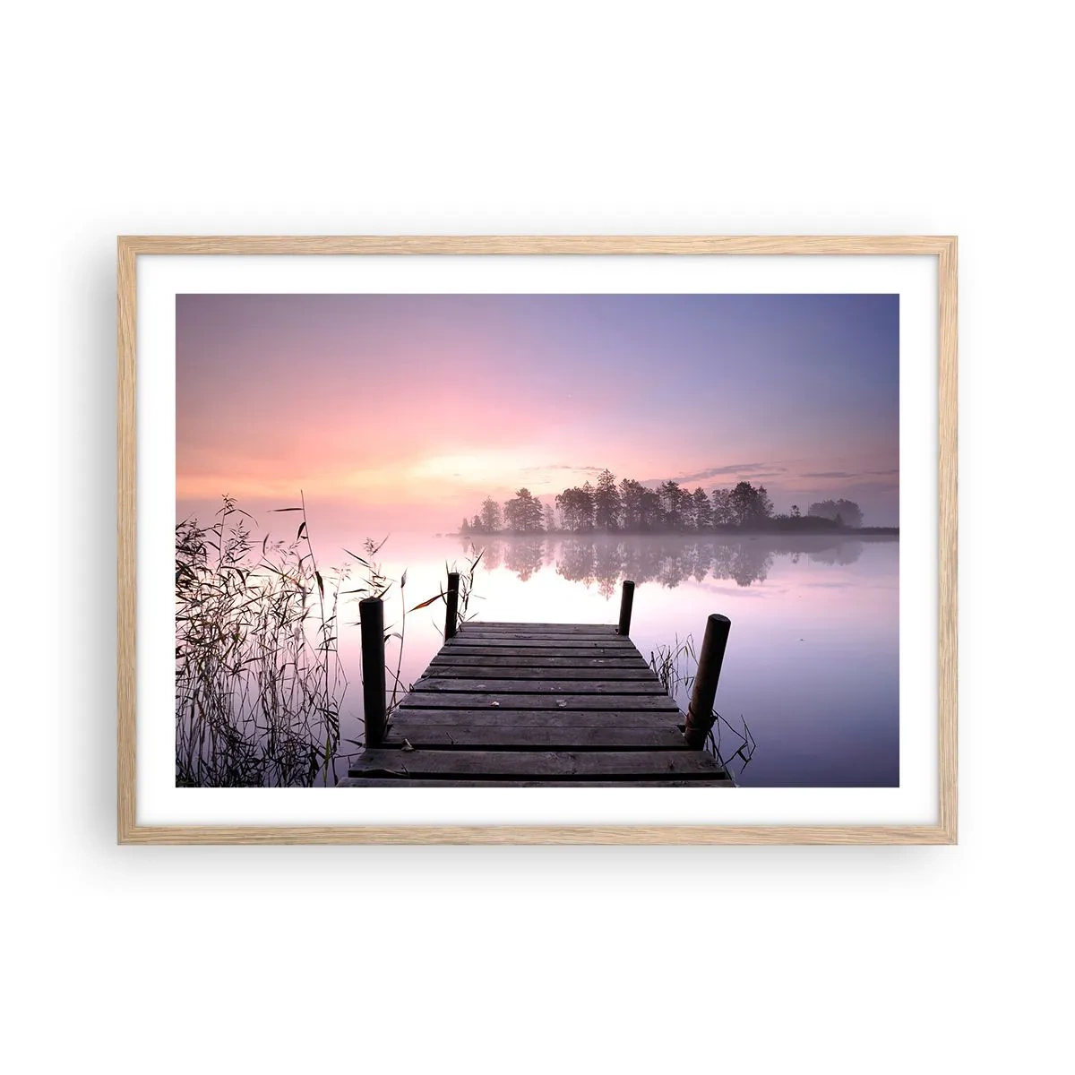Poster in einem Rahmen aus heller Eiche - Aus dem lila Nebel ... - 70x50 cm