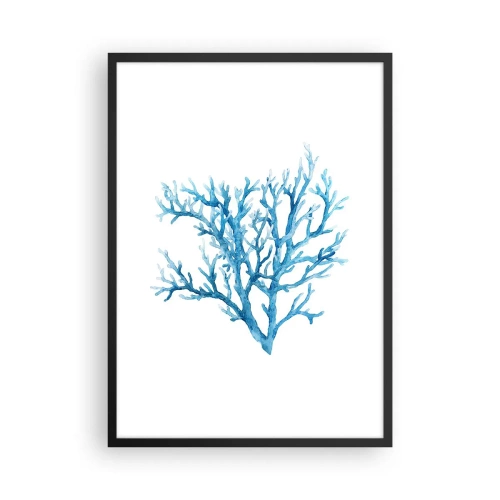 Poster in einem schwarzem Rahmen - Blaue Koralle im Aquarellstil auf weißem Hintergrund - 50x70cm - Nautisches Filigran - Moderne Wanddekoration für Wohnzimmer und Schlafzimmer ARTTOR