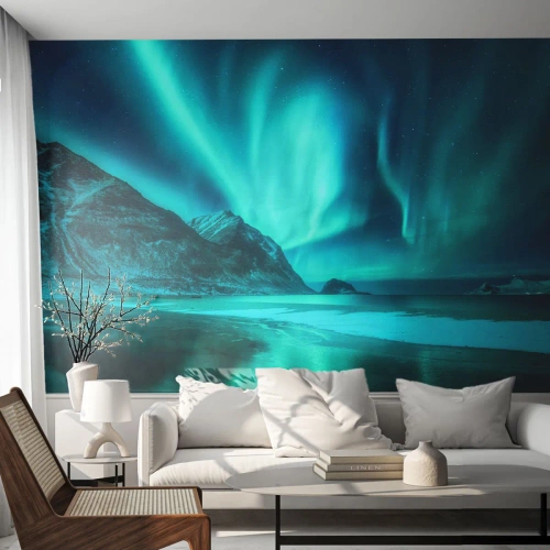 Fototapete Premium Canvas - Wunder des Nordens - Landschaft, Nordpol, Nordlichter - 350x256 cm