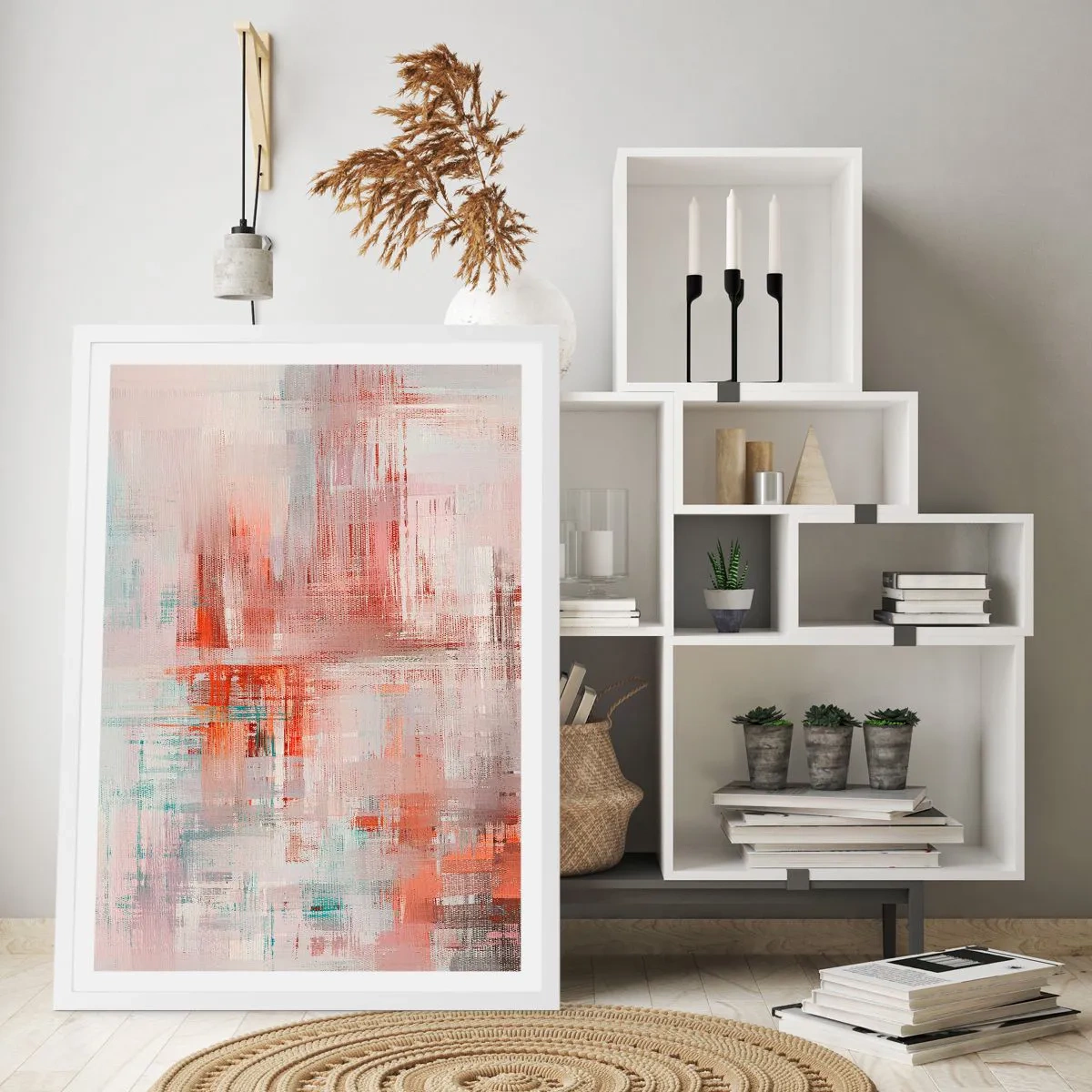 Poster in einem weißen Rahmen - Dunstig. Aber rosa - 61x91 cm