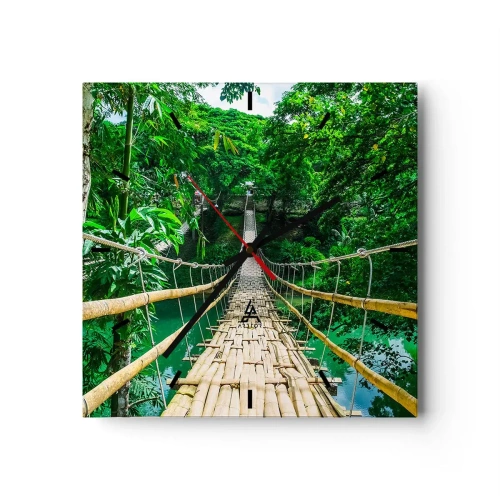 Wanduhr - Glasuhr - Eine hängende Bambusbrücke, umgeben von Grün - 30x30cm - Monkey Bridge über das Grün - Moderne Wanddekoration für Wohnzimmer und Schlafzimmer ARTTOR