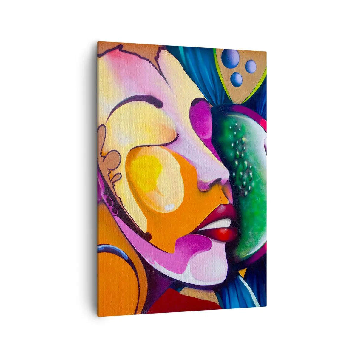 Bild auf Leinwand - Leinwandbild - Eine farbenfrohe Abstraktion mit einem Gesichtsmotiv in einer dynamischen Komposition - 70x100cm - Mit Farbe berühren - Moderne Wanddekoration für Wohnzimmer und Schlafzimmer ARTTOR