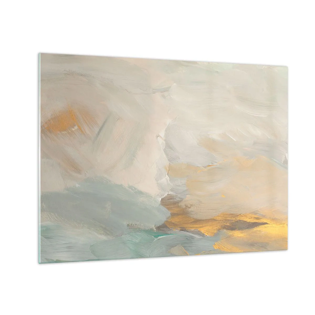 Glasbild - Bild auf glas - Helle Abstraktion mit zarten Pinselstrichen - 70x50cm - Abstraktion – das Land der Sanftheit - Moderne Wanddekoration für Wohnzimmer und Schlafzimmer ARTTOR