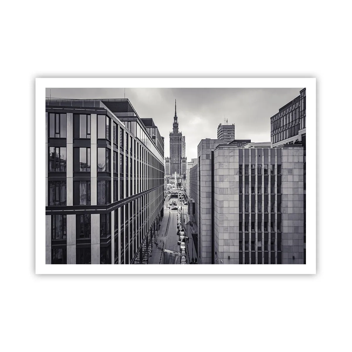 Poster - Panorama von Warschau mit Blick auf den Kulturpalast und die umliegenden Gebäude - 100x70cm - Warschauer Tal - Moderne Wanddekoration für Wohnzimmer und Schlafzimmer ARTTOR