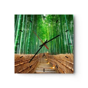 Wanduhr - Glasuhr - Ein Pfad in einem dichten Bambuswald - 30x30cm - Die Essenz der asiatischen Natur - Moderne Wanddekoration für Wohnzimmer und Schlafzimmer ARTTOR