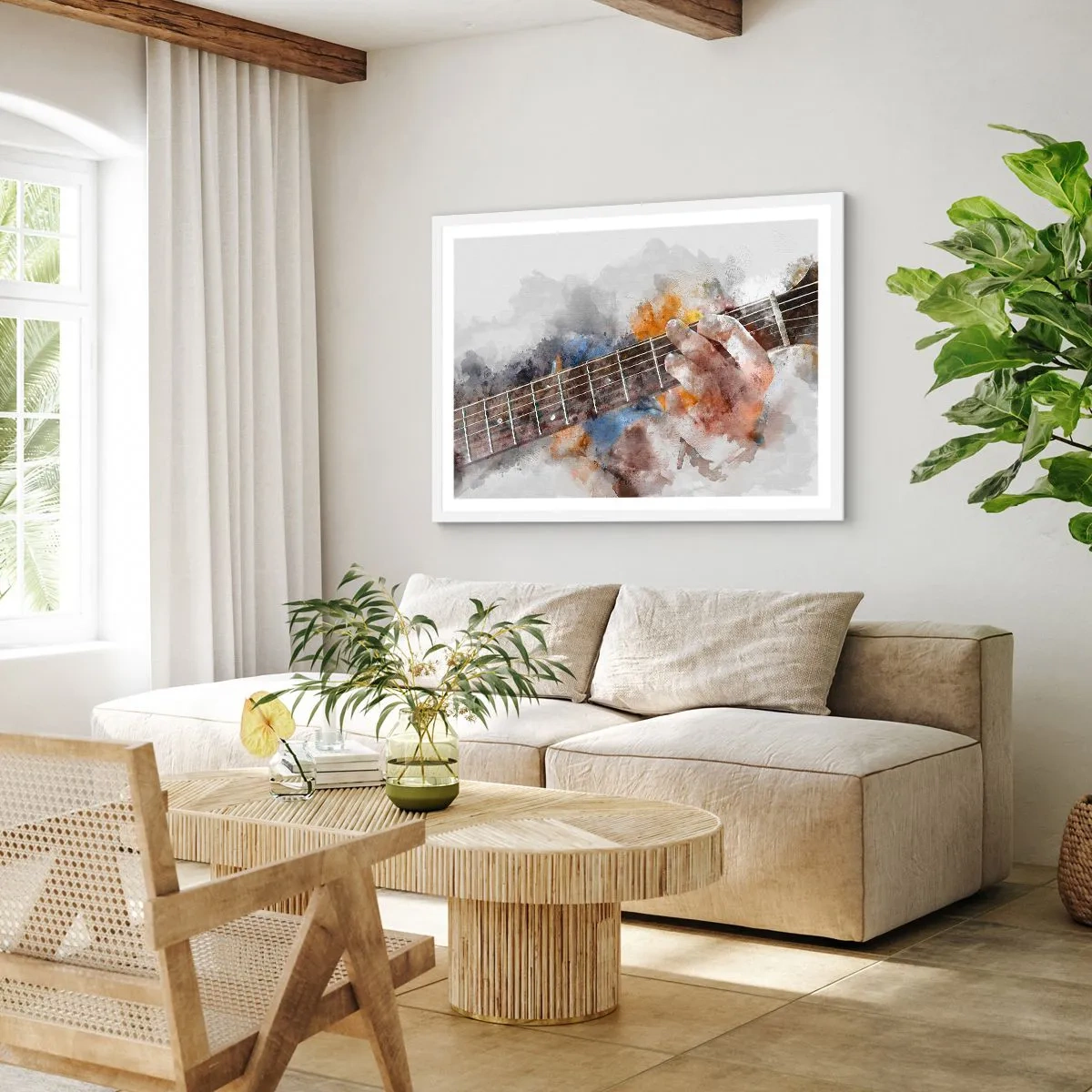 Poster in einem weißen Rahmen - Poesie zwischen den Saiten - 50x40 cm