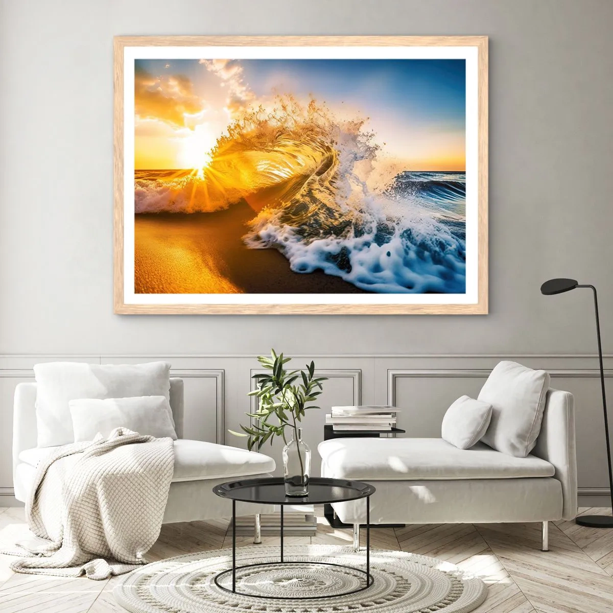 Poster in einem Rahmen aus heller Eiche - Spaß im Sand - 40x30 cm